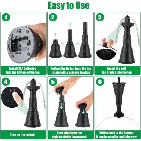 Fly Fans for Tables 3pcs,Outdoor Table Top Fly Fan Height adjustable - Picture 5 of 6